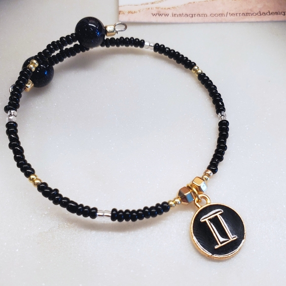 Gold and Blue Goldstone Zodiac Bangle - Picture 3 of 7